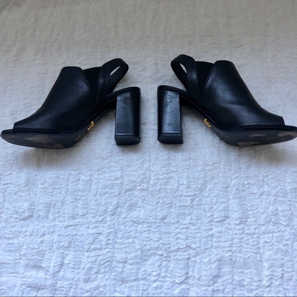 💯 PRADA Black Leather Open Toe Heels Size 8.5 - Picture 7 of 8